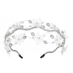 Exquisite handmade white acrylic flower headband with crystal beads for wedding styling