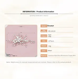 Spécifications détaillées du clip cheveux fleur argenté avec strass et fil de cuivre