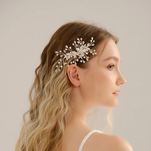 Fait à la Main Alliage Strass Fleur Feuille Pince à Cheveux de Mariée Exquis Argent Floral Mariage Fête Accessoires Cheveux Femmes