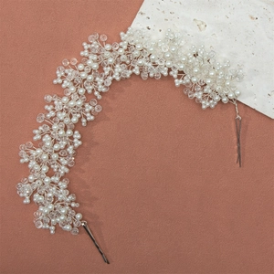 Handmade Bridal Hair Vine With Imitation Artificial Pearls And Rhinestones Silver Alloy Wedding Headband For Women Elegant Jewelry