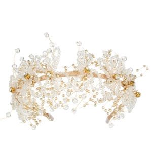 Exquisite bridal crystal beaded headband with gold flower and champagne branch design