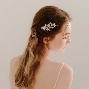 Forest Style Handmade White Flower Hair Clip Gold Color Alloy Crystal Artificial Pearl Wedding Photography Hair Accessories For Women
