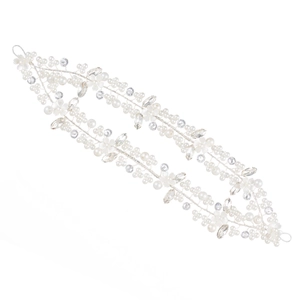 Elegant bridal hair vine with white flowers, pearls and crystals on silver wire base