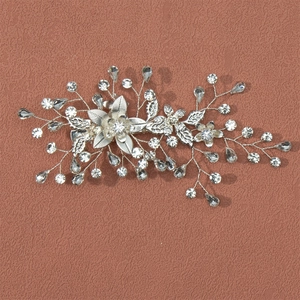 Pince à cheveux de mariée argentée avec strass scintillants pour mariage