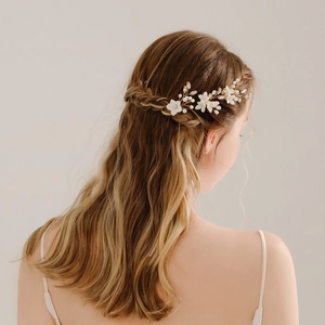 Vintage Bridal Wedding Hair Pins Gold Alloy Handmade Floral Hair Pins With Faux Artificial Pearl Rhinestone For Party Women Jewelry