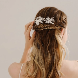 Handmade Artificial Pearl Flower Bridal Hair Pins Set Alloy Silver Leaf Crystal U-Shaped Hair Sticks For Wedding Party Women Jewelry
