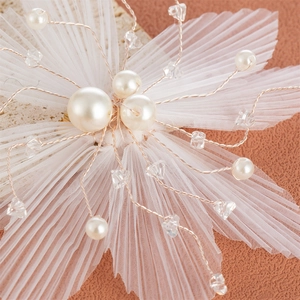 Exquisite handmade white tulle flower hair clip with pearls and sparkling crystals