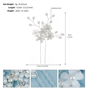 Dettagli delle dimensioni e forcina da sposa con fiori di perle e strass fatti a mano