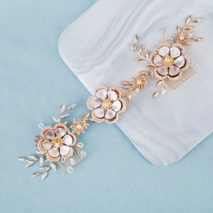 Vintage Bridal Hair Comb Gold Alloy Floral Headpiece With Imitation Artificial Pearl And Crystal For Wedding Party Hair Jewelry Women