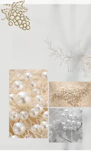 Détail du peigne à cheveux mariée argenté avec perles faites main et cristaux brillants