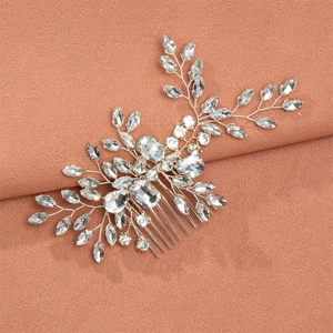 Peigne à cheveux de mariée en argent avec fleurs de cristal pour mariages chinois traditionnels
