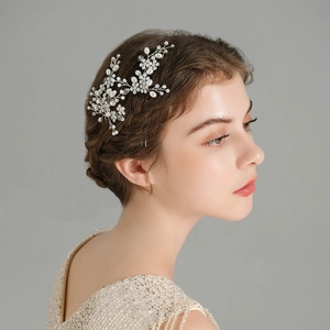 Elegant bridal hair pins set with handmade pearls and rhinestones for wedding styling