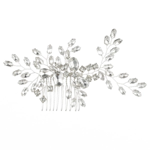 Peigne à cheveux de mariée avec cristaux blancs et branches argentées pour coiffure de mariage