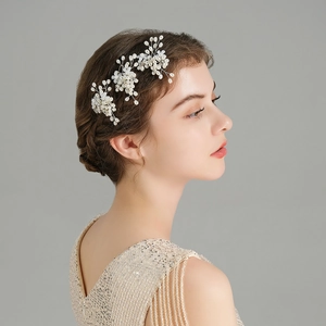 Forcina per Capelli da Sposa Fatta a Mano in Lega con Fiori Künstliche Perle Sintetiche Strass Gioielli per Capelli Matrimonio Argento