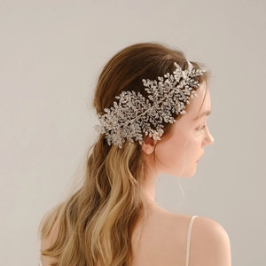 Handmade Rhinestone Bridal Hair Vine Silver Leaf Crystal Wedding Headband For Women Elegant Party Hair Accessories