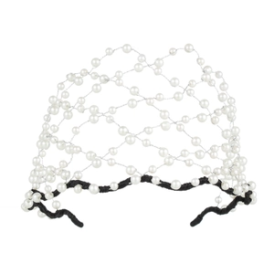Elegant bridal hair hoop with pearls and white veil in a vintage mesh web design