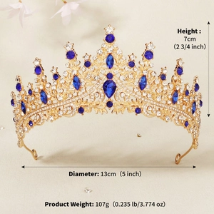 Detail view of a luxury bridal crown showing 7cm height and 13cm diameter dimensions