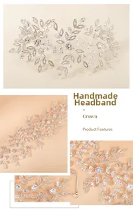 Detailed close-up of luxury handmade bridal headband with sparkling rhinestones and beads
