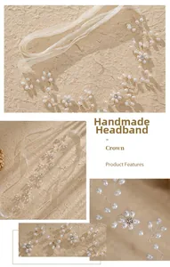 Detail eines handgefertigten Brautstirnbandes mit weißen Perlen und Strass auf Organzaband