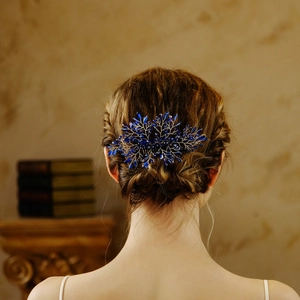Blue Crystal Bridal Hair Comb Handmade Alloy Wire Rhinestone Flower Branch Wedding Hair Accessories For Women Elegant Headpiece