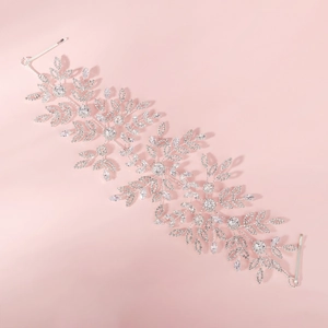 Luxurious silver bridal headband with crystal leaf vine design for weddings and parties