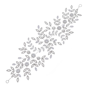 Luxury handmade bridal hair vine with silver leaves and sparkling marquise crystals