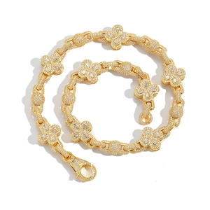 Hip Hop Iced Out Four Leaf Clover Necklace Bracelet Copper Micro Pave Zirconia Gold Silver Plated Jewelry For Men Women