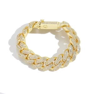 Hip Hop Iced Out Baguette Zirconia Cuban Link Bracelet 18K Gold Plated Copper Chain Bracelet For Men Women Jewelry