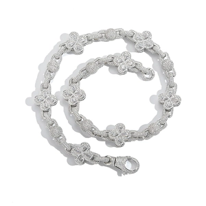 Luxury hip-hop clover bead necklace with pave zircon stones and lobster clasp