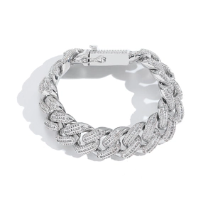 Silver 18mm Cuban link bracelet with square zircons and 18k gold plating for men