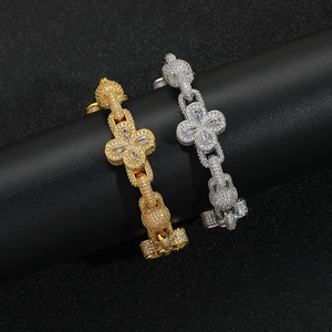 Luxury hip-hop clover bead bracelets set in gold and silver finish with pave zircons