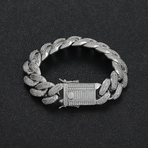 Iced out 18mm Cuban link bracelet with baguette zircon in 18k white gold plating