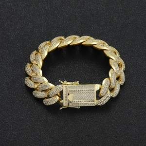 Hip hop 18mm golden Cuban link bracelet with iced out cubic zirconia for men