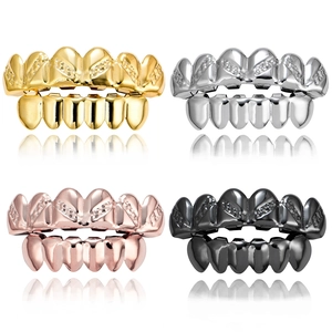 Hip Hop Δόντια Grillz Χάλκινα Χρυσά Ασημένια Γαλβανισμένα Με Στρας Σχέδιο Διαγώνιο Κοσμήματα Δοντιών για Πάρτι Χάλοουιν