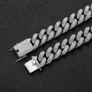 Silver Cuban link chain with 18mm square zircon and 18k gold plating in hip hop style