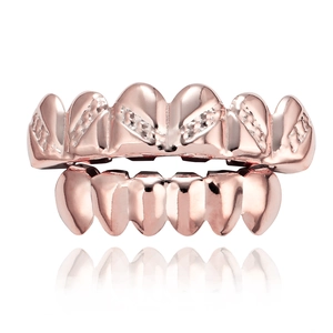 Σετ hip hop grillz σε ροζ χρυσό με μικρο-στρας και κομψό γυαλιστερό φινίρισμα