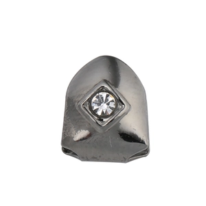 Hip hop single tooth grillz in gun black finish with a sparkling center rhinestone detail