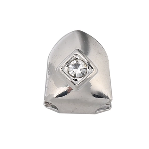 Hip hop silver single tooth grillz with sparkling diamond stone in center for a cool look