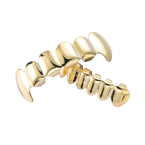 Gepolijst gouden hip-hop tanden grillz set met bovenste en onderste vampiertanden