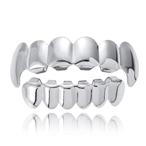 Hip Hop Vampier Slagtanden Grillz Set Boven Onder Koperen Metalen Mond Sieraden Voor Halloween Party Streetwear