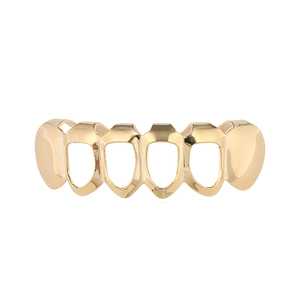 Grillz 6 dents plaqués or 18 carats pour hommes avec une finition brillante hip-hop