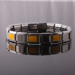 Italian style stainless steel modular bracelet with bright yellow enamel inserts