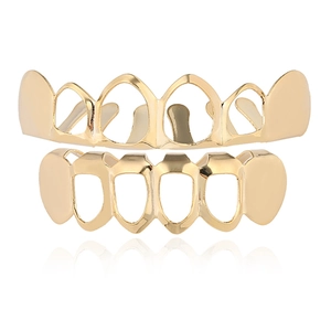 Hip Hop Creux Face Lisse Dental Grillz Or Argent Plaqué Laiton Grillz Ensemble Hommes Femmes Punk Street Bijoux