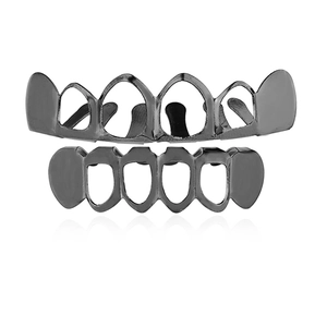Ensemble de grillz dentaires noirs brillants ajourés pour bijoux de mode hip-hop