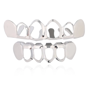 Ensemble grillz creux plaqué or 18 carats argent poli pour dents haut et bas hip hop