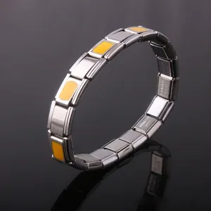 Stainless Steel Italian Charm Bracelet Modular Link Chain Bracelet With Yellow Enamel Hip Hop Industrial Fashion Jewelry