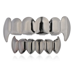 Hiphop vampire grillz set in gunmetal finish for cosplay and festive accessories