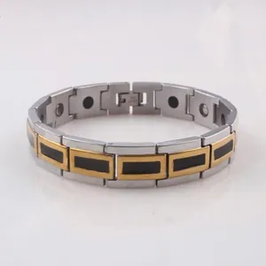 Men Stainless Steel Magnetic Bracelet Gold Silver Two Tone Black Enamel Geometric Link Chain Bracelet Fashion Jewelry Gift