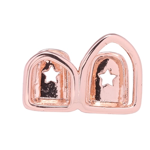 Gepolijste roségouden hiphop grillz met twee holle sterpatronen op metalen tandframes