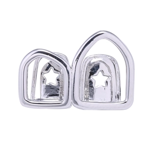 Hip hop zilveren grillz met hol sterpatroon ontwerp en dubbele tandboogstructuur
